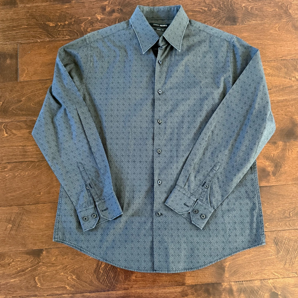 John Henry Modern Fit Large Grey Micro Paisley Print 100% Cotton Button Shirt